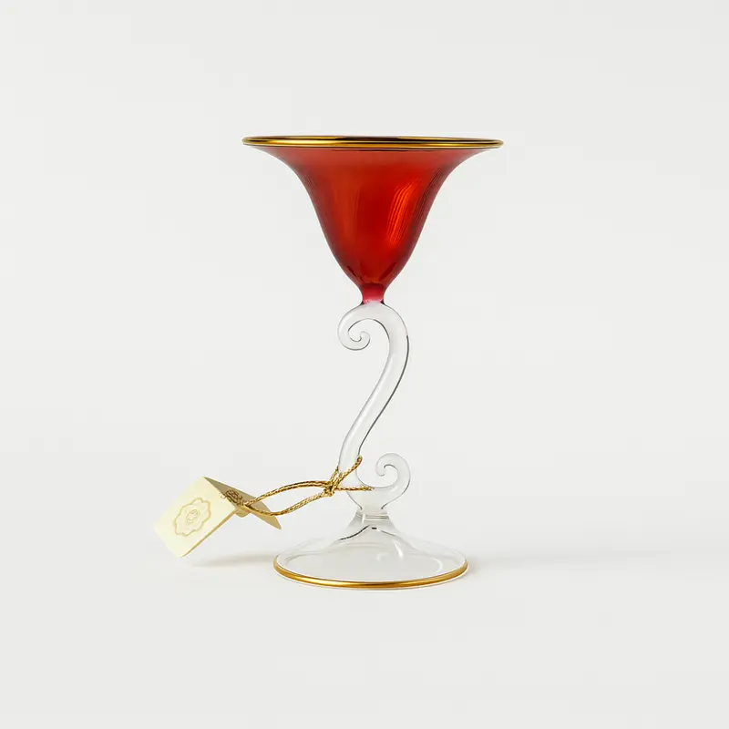 Porta Candela Tulipe H15,5 cm Vetro Rubino e Oro