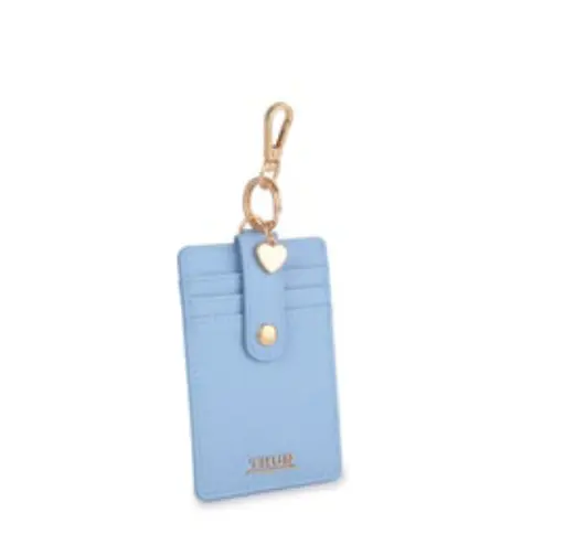 Porta carte di credito Thun in ecopelle azzurro con gancio| Rohome