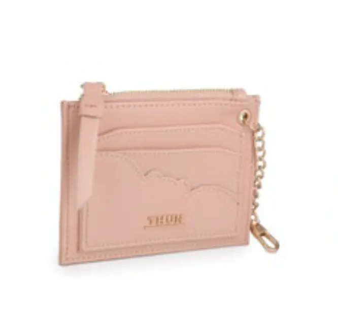 Portacarte e chiavi con zip in ecopelle rosa | Rohome