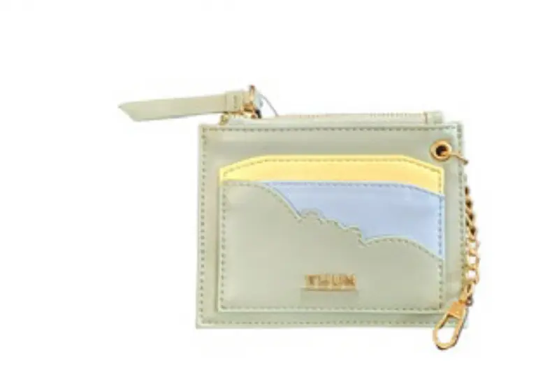 Portacarte e chiavi con zip Thun in ecopelle  verde e giallo | Rohome