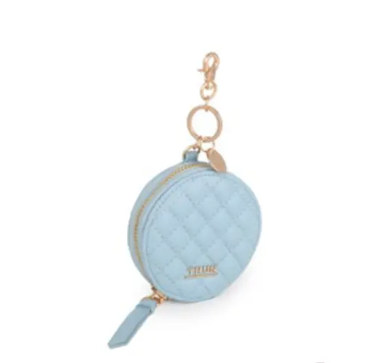 Portachiavi con zip in ecopelle trapuntata azzurro | Rohome
