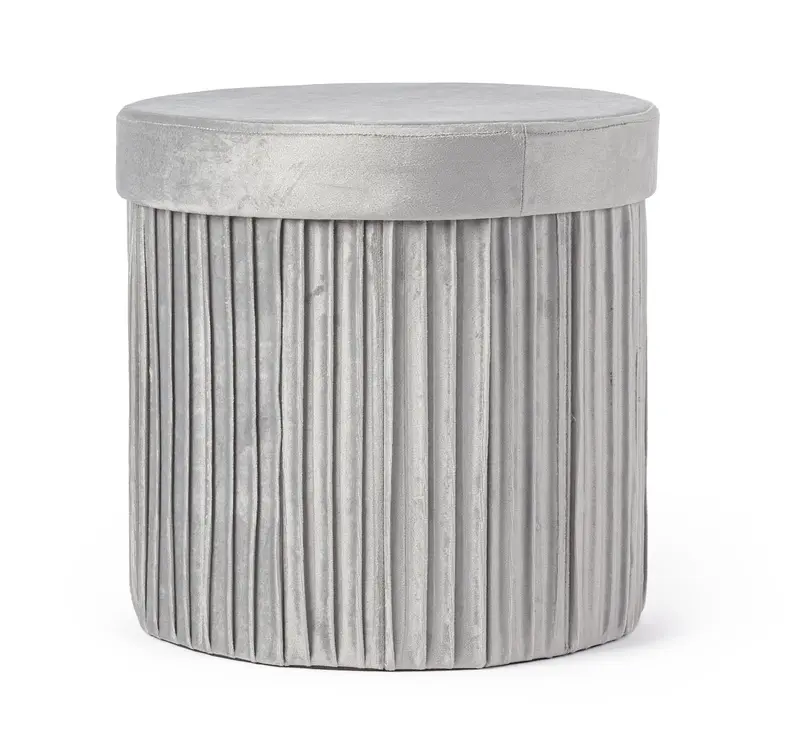 Pouf contenitore pieghevole in velluto grigio | Rohome