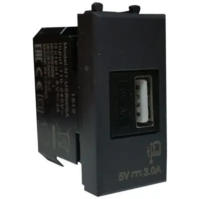 Presa USB Tipo A AVE 445082USB3A Serie Tekla - 5VDC 3A Ricarica Veloce 1 Modulo Antracite