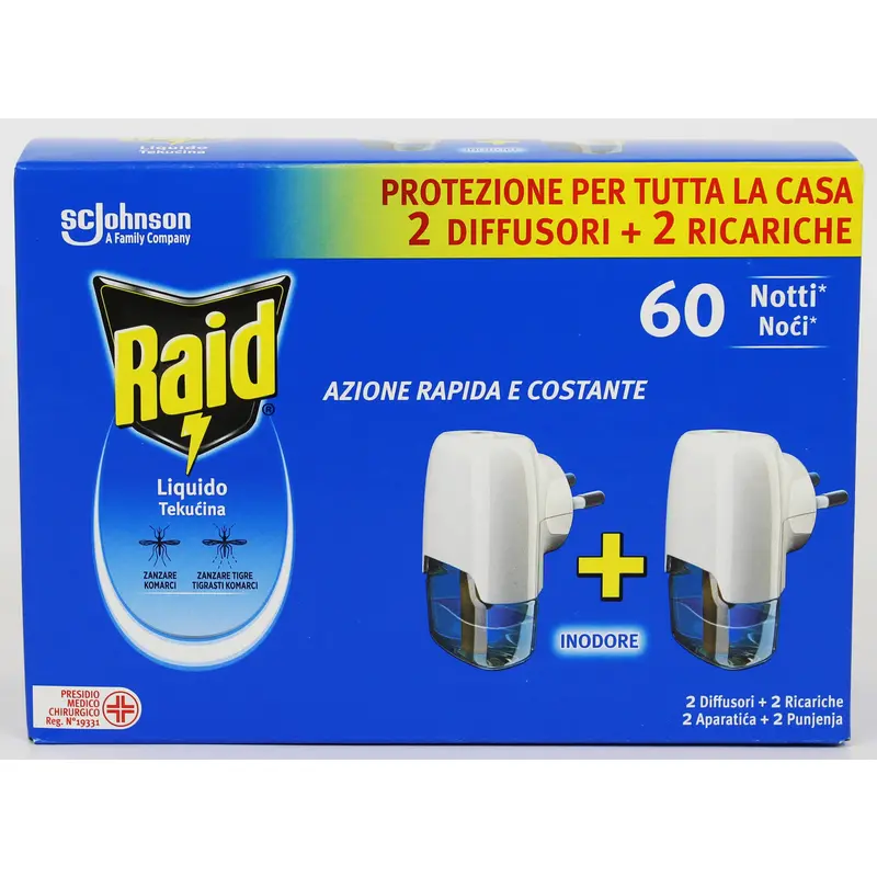 RAID INSETTICIDA 2 DIFFUSORI + 2 RICARICHE LIQUIDE 60 NOTTI