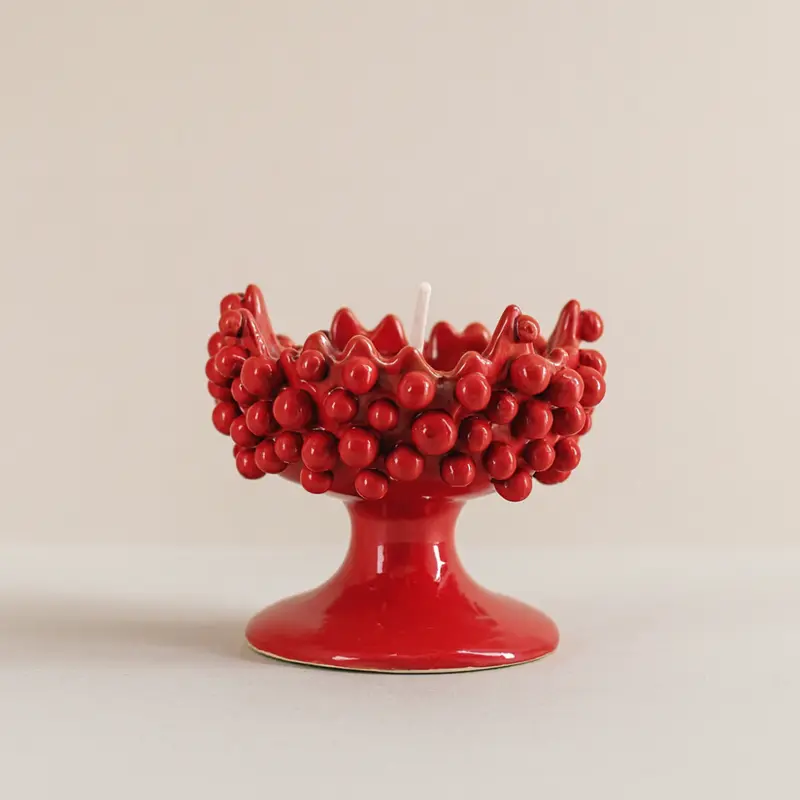 Riccio Caprese Porta Candela Perles Rosso H8x9cm