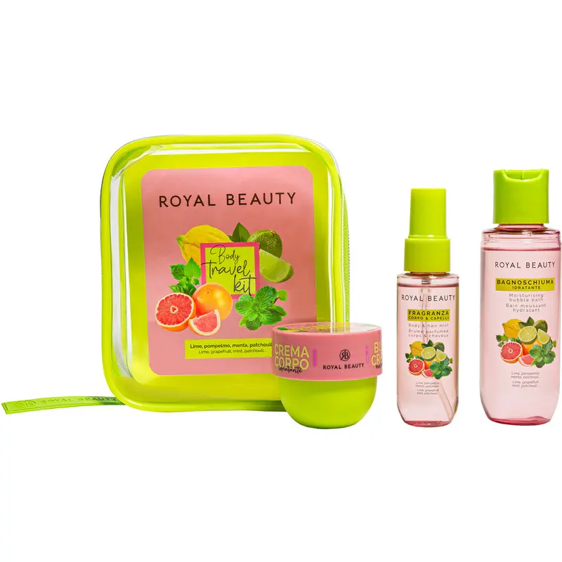 ROYAL BEAUTY BODY TRAVEL KIT POCHETTE CONTENENTE 3 PEZZI; 1 FRAGRANZA CORPO & CAPELLI 30 ML - 1 BAGNODOCCIA 90 ML - 1 CREMA CORPO 50 ML RB702103