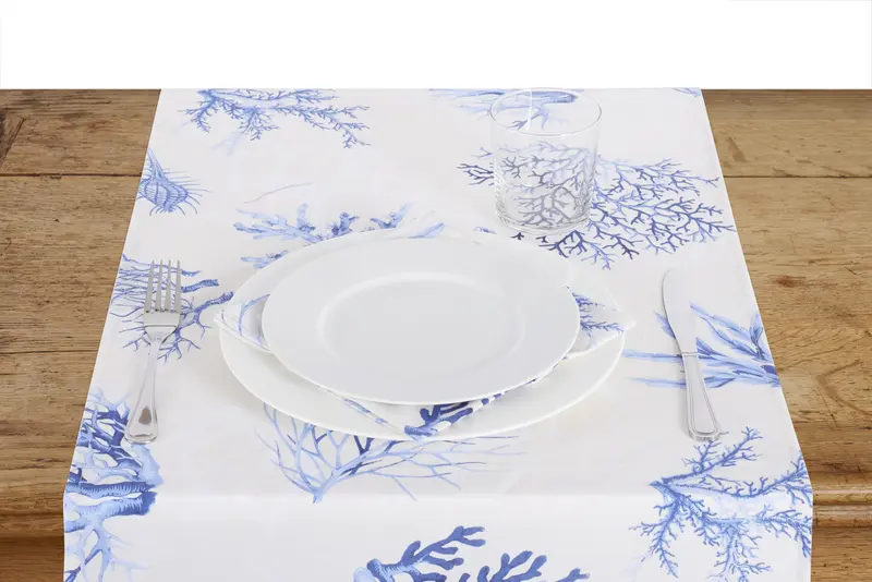 Runner da tavola in 100% cotone stampa digitale made in Italy CORALLI BLU