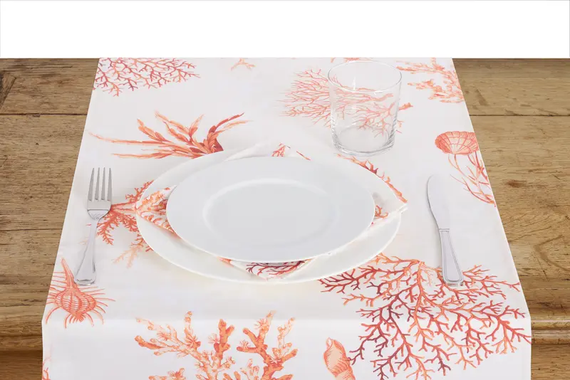 Runner da tavola in 100% cotone stampa digitale made in Italy CORALLI ROSSO