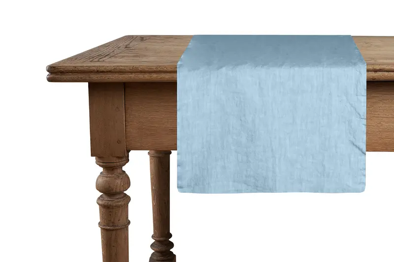 Runner da tavola in 100% puro lino lavato delavè stone washed morbido resistente elegante made in italy AZZURRO