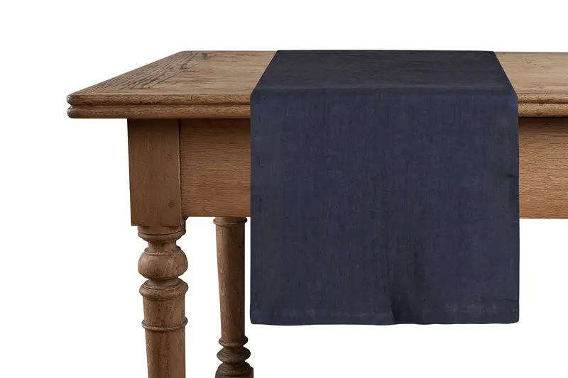 Runner da tavola in 100% puro lino lavato delavè stone washed morbido resistente elegante made in italy BLU NOTTE