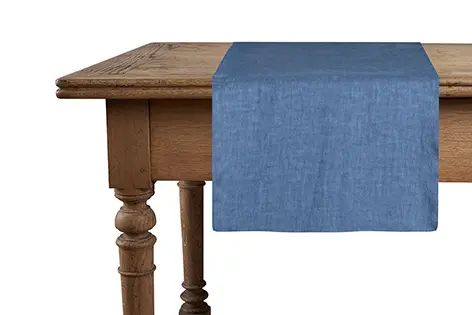 Runner da tavola in 100% puro lino lavato delavè stone washed morbido resistente elegante made in italy BLUETTE