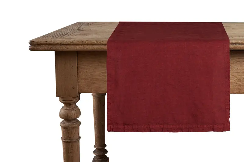 Runner da tavola in 100% puro lino lavato delavè stone washed morbido resistente elegante made in italy BORDEAUX
