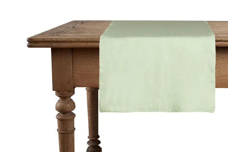 Runner da tavola in 100% puro lino lavato delavè stone washed morbido resistente elegante made in italy  VERDE MENTA