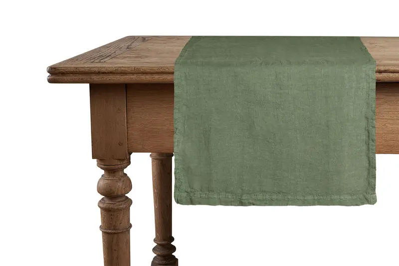 Runner da tavola in 100% puro lino lavato delavè stone washed morbido resistente elegante made in italy VERDE OLIVA