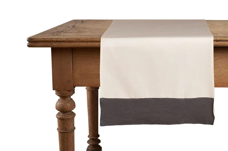 Runner in misto lino  con elegante bordo applicato made in italy  NATURALE/ANTRACITE