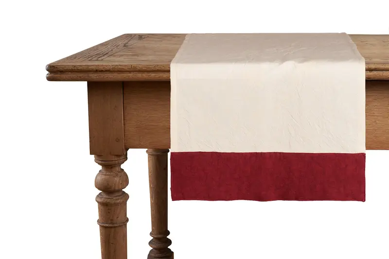 Runner in misto lino con elegante bordo applicato made in italy NATURALE/BORDEAUX