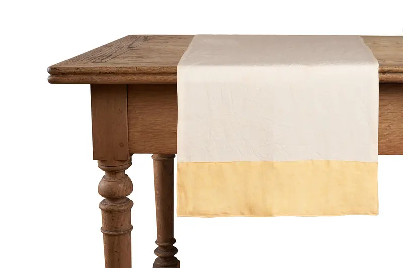 Runner in misto lino con elegante bordo applicato made in italy NATURALE/GIALLO PASTELLO