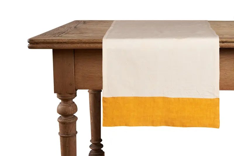 Runner in misto lino  con elegante bordo applicato made in italy  NATURALE/OCRA