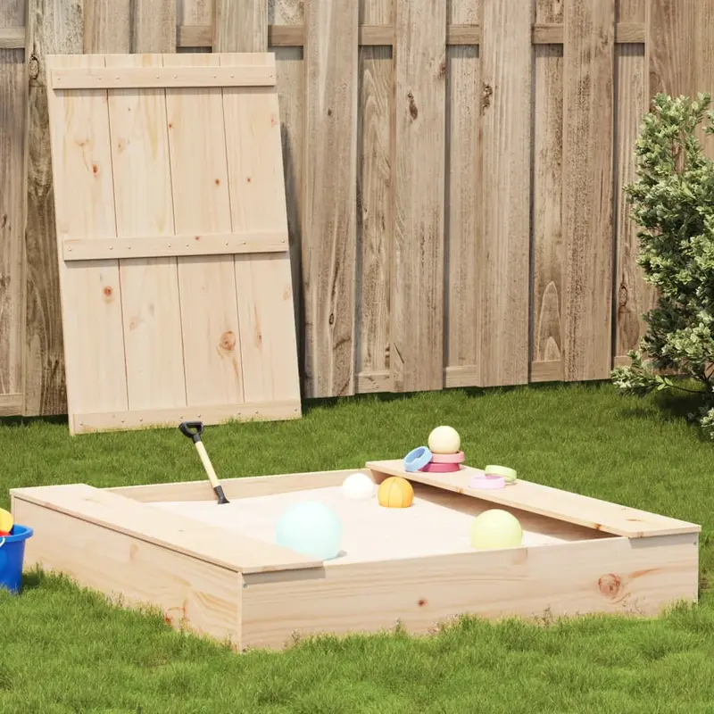 Sabbiera in Legno per Bambini con Sedute e Copertura Protettiva