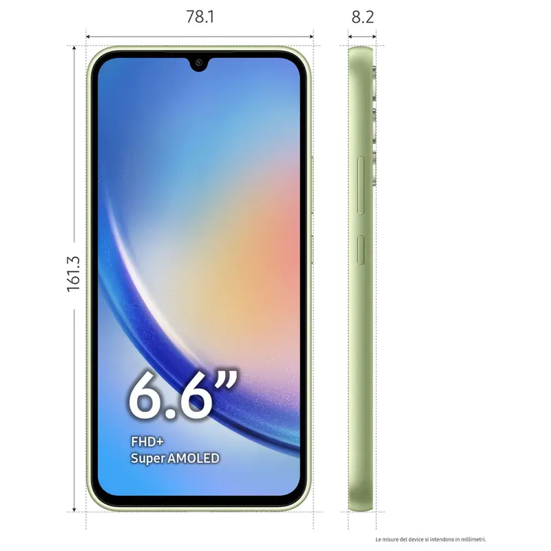 Samsung Galaxy A34 5G Display FHD+ Super AMOLED 6.6”, Android 13, 6GB RAM, 128GB, Doppia SIM, Batteria 5.000 mAh, Awesome Lime
