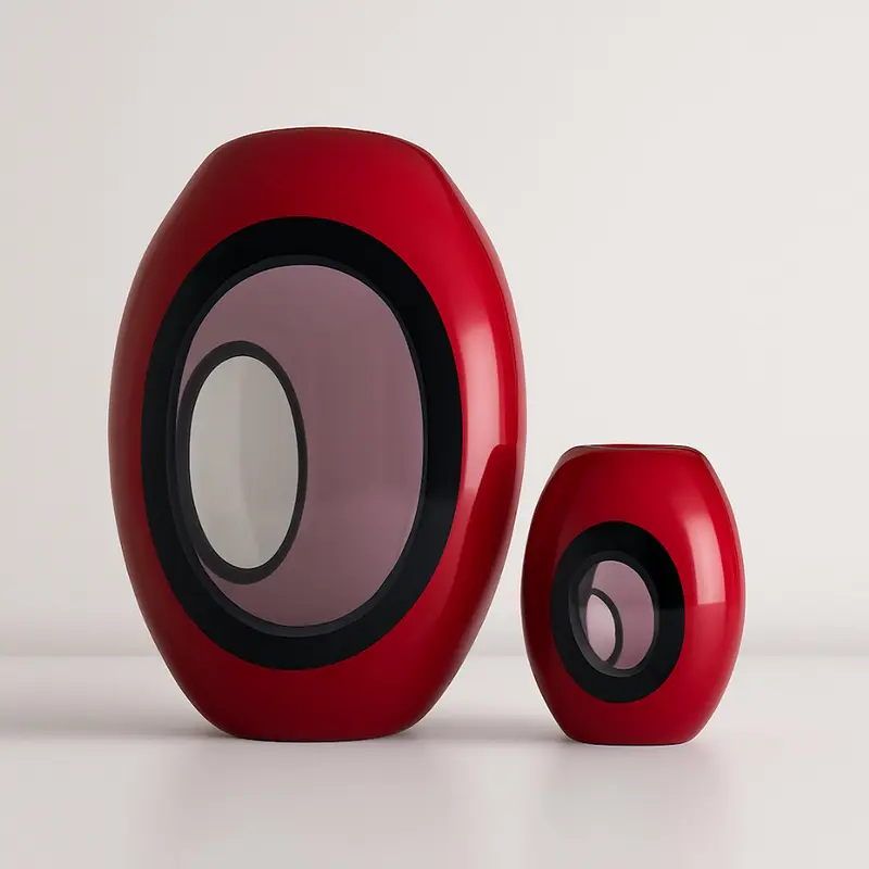 Saphira – Coppia Vasi Vetro Black & Red Moderni H 23 e 10 cm