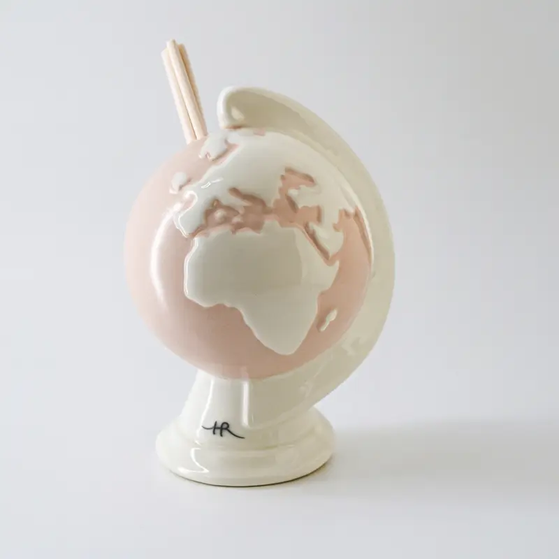 Ser Diffusore Atlante Mappamondo Cipria Porcellana H 11,5 cm