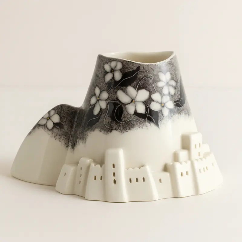 Ser Diffusore Vesuvio Porcellana Capodimonte H 10x16 cm Nero