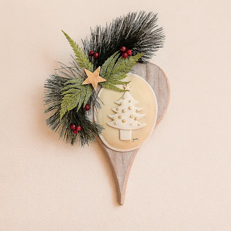 Ser Fuoriporta Cuore Medaglione Natale Porcellana Capodimonte 30x20 cm