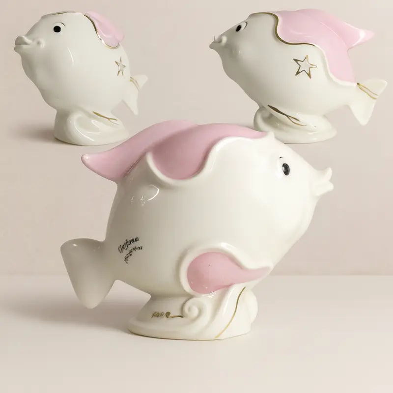 Ser Pesciolino Decorativo Porcellana Rosa H 9x12 cm