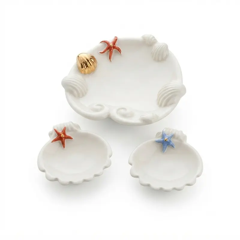Ser Set 3 Svuotatasche in Porcellana Decoro Marino 11,5 cm