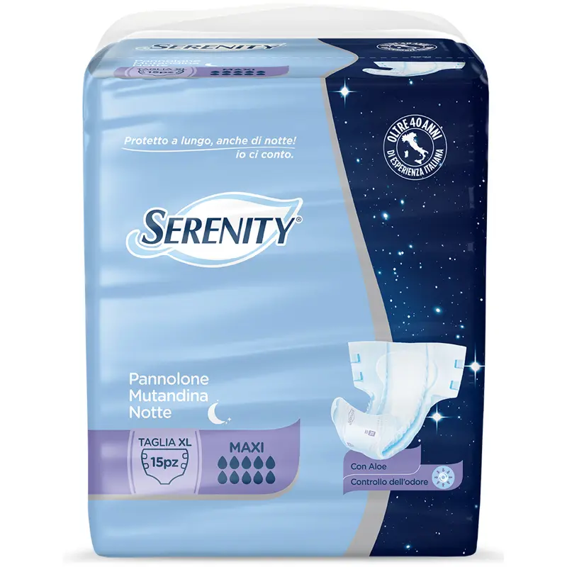 SERENITY PANNOLONE MUTANDINA NOTTE TAGLIA XL MAXI 15 PEZZI DISPOSITIVO MEDICO CE DI CLASSE 1
