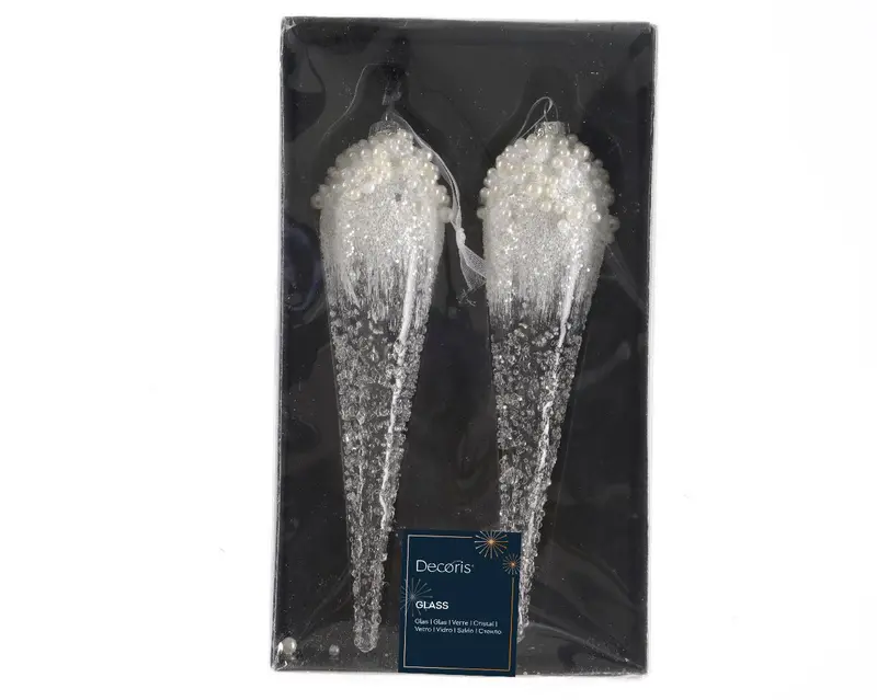 Set 2 addobbi natalizi a forma di stalattite con perle  | Rohome