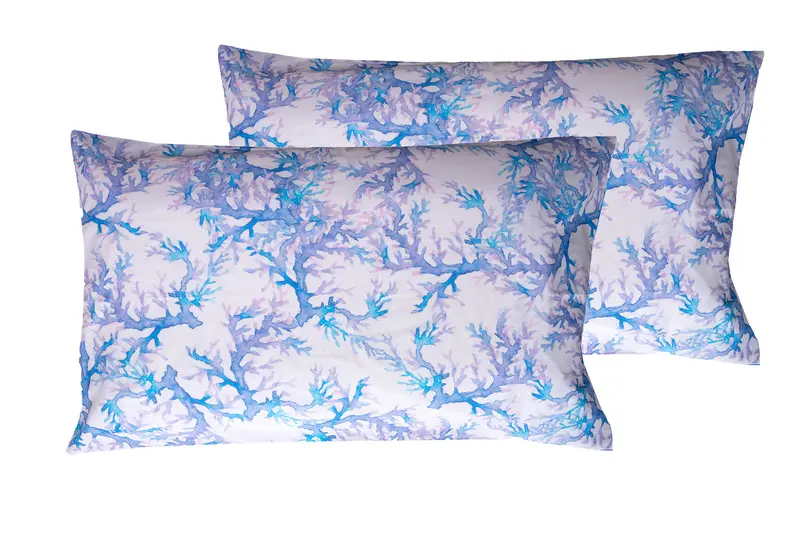 Set 2 federe coppia di federe stampa digitale 100% cotone, Made in Italy CORALLO ACQUARELLO