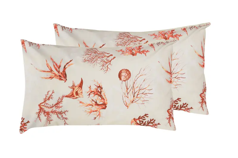 Set 2 federe coppia di federe stampa digitale 100% cotone, Made in Italy CORALLO ROSSO