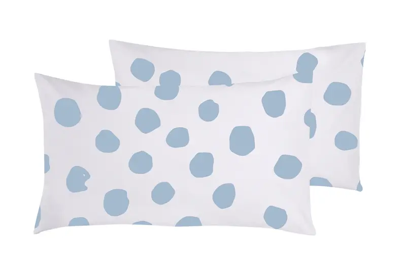 Set 2 federe coppia di federe stampa digitale 100% cotone, Made in Italy DOT MAXI  CELESTE