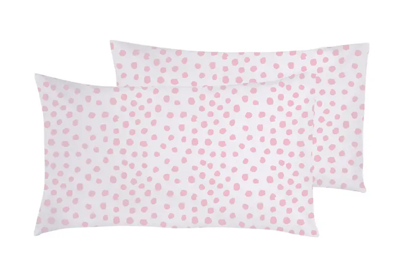 Set 2 federe coppia di federe stampa digitale 100% cotone, Made in Italy DOT MINI ROSA