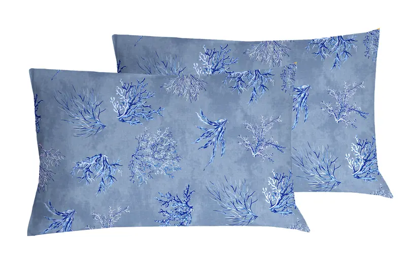 Set 2 federe coppia di federe stampa digitale 100% cotone, Made in Italy OCEANO AZZURRO
