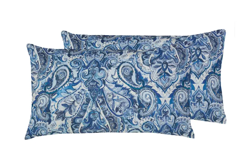 Set 2 federe coppia di federe stampa digitale 100% cotone, Made in Italy PAISLEY AZZURRO
