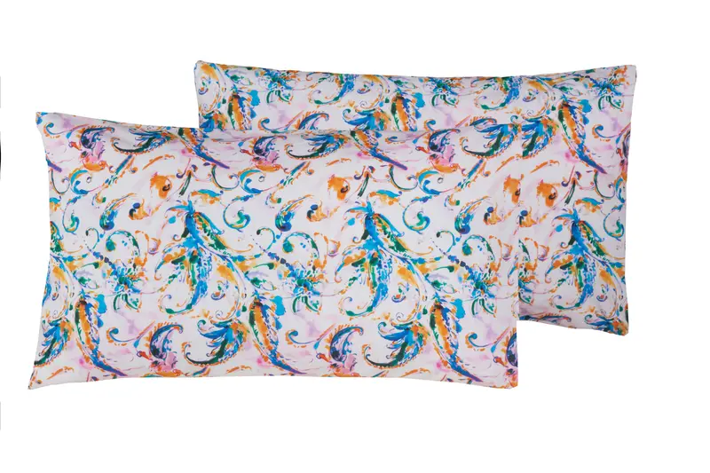 Set 2 federe coppia di federe stampa digitale 100% cotone, Made in Italy PAISLEY MULTICOLOR