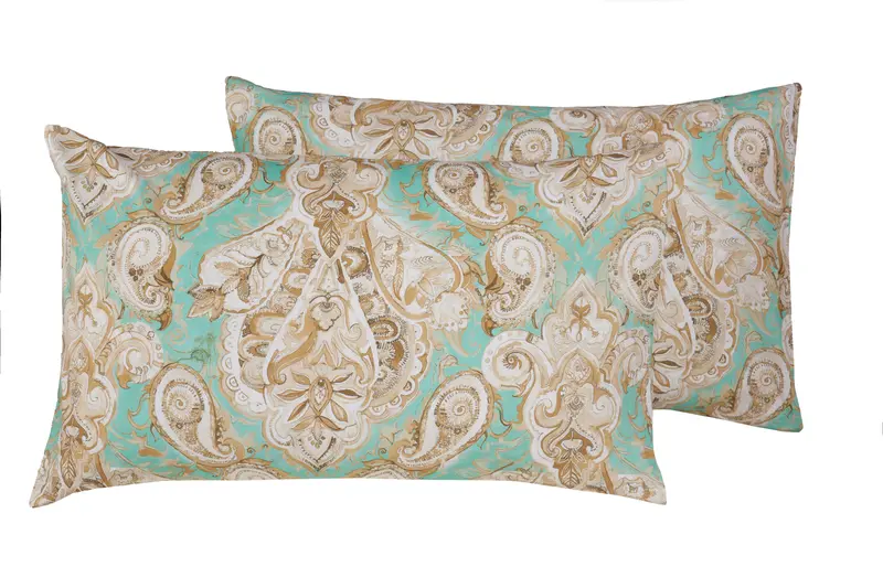 Set 2 federe coppia di federe stampa digitale 100% cotone, Made in Italy PAISLEY VERDE