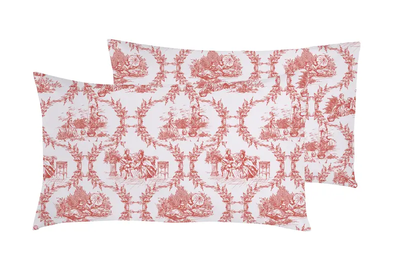 Set 2 federe coppia di federe stampa digitale 100% cotone, Made in Italy TOILE DE JOUY MALDIVE