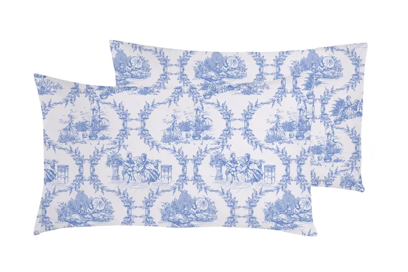 Set 2 federe coppia di federe stampa digitale 100% cotone, Made in Italy TOILE DE JOUY OLIMPIA