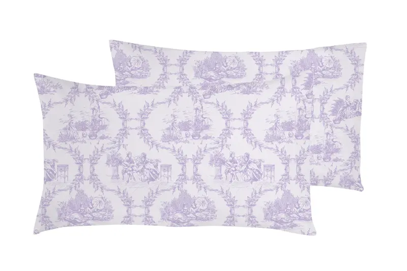Set 2 federe coppia di federe stampa digitale 100% cotone, Made in Italy TOILE DE JOUY VIOLETTA