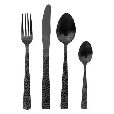 Set 24 posate acciaio inox nero martellato | rohome