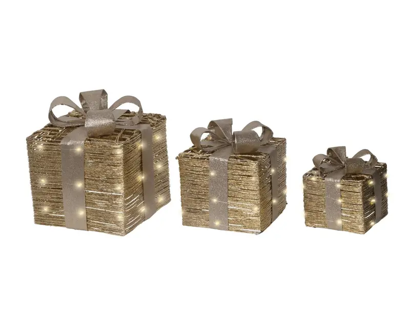 Set 3 decorazioni pacco regalo con led oro | rohome