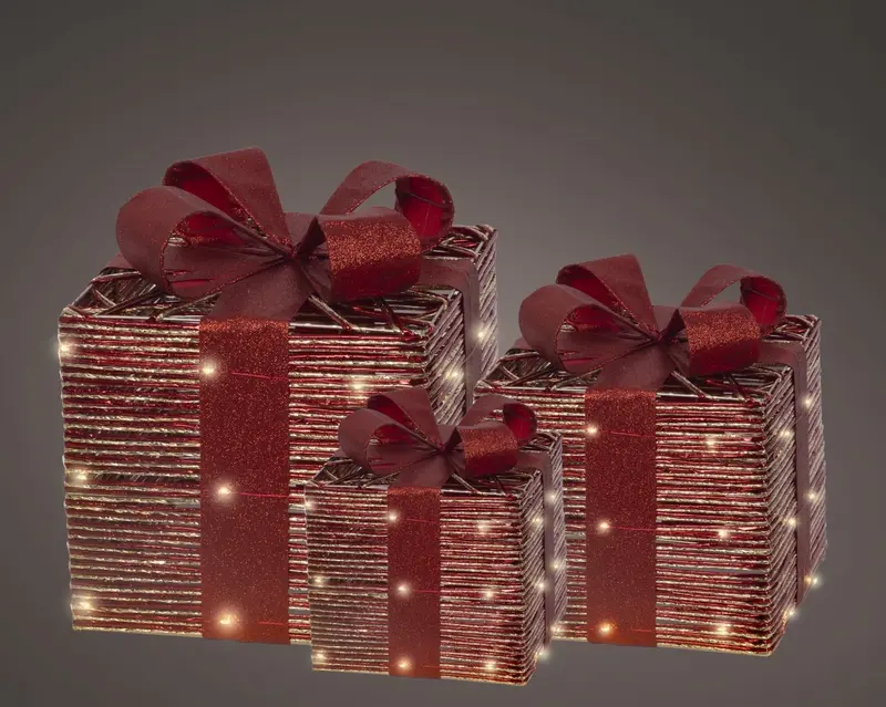 Set 3 decorazioni pacco regalo con led rosso | rohome