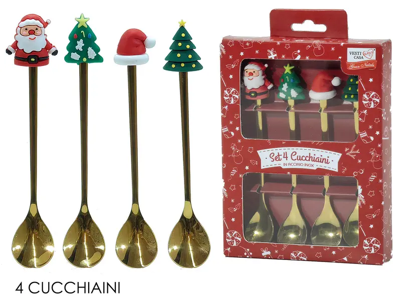Set 4 cucchiaini oro con soggetti natalizi | Rohome
