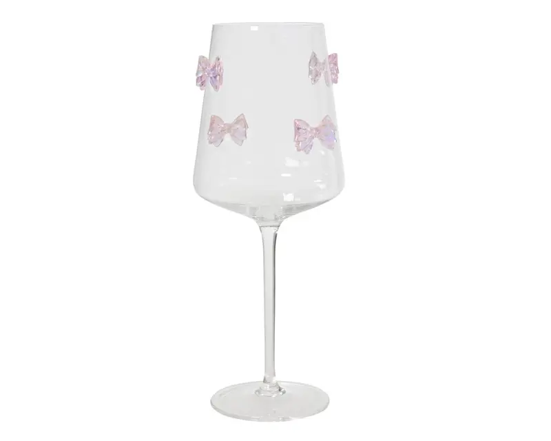 Set 6 calici da vino con fiocchi rosa in vetro soffiato | rohome
