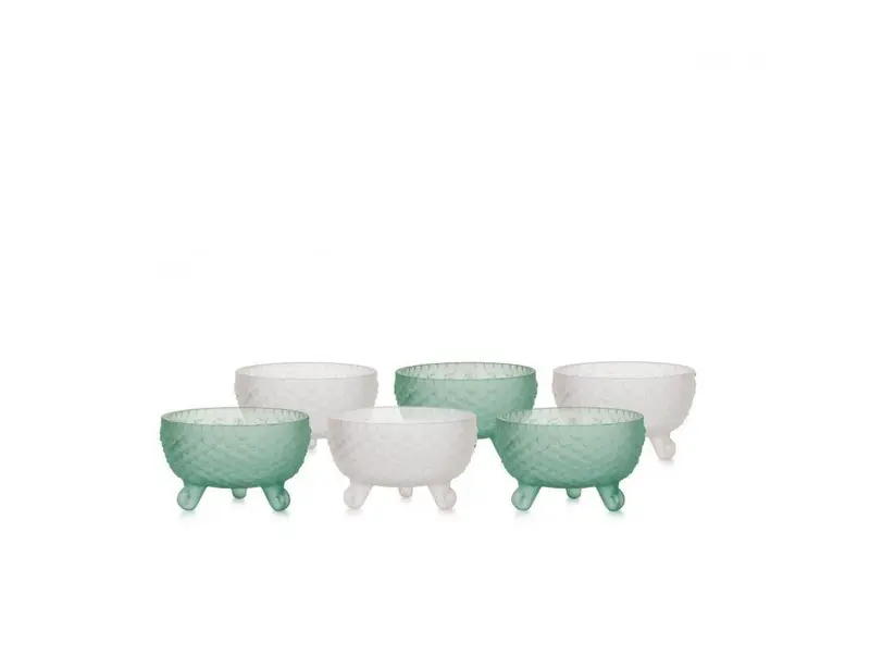 Set 6 pz ciotoline in vetro bubble verde e panna | Rohome