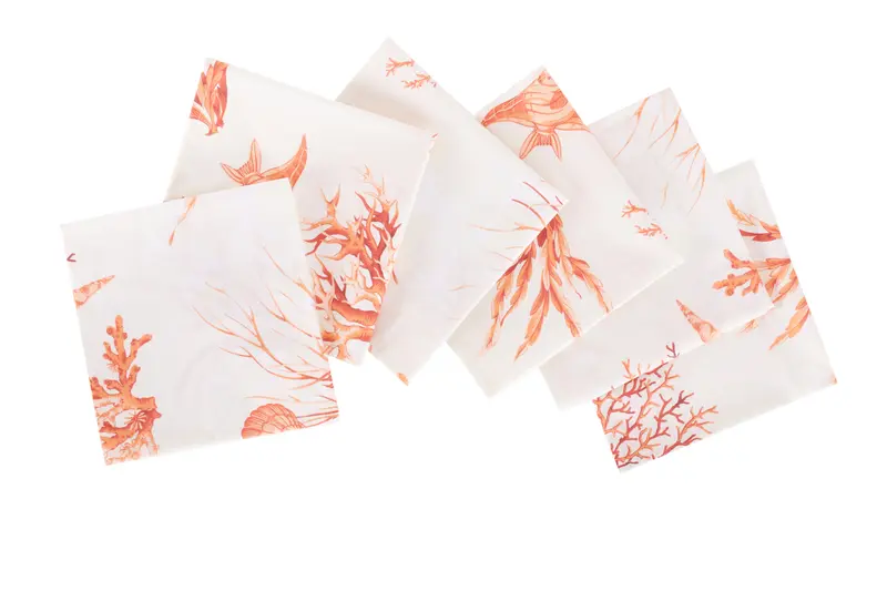 Set 6 tovaglioli da tavola 100% cotone stampa digitale, made in Italy CORALLI ROSSO